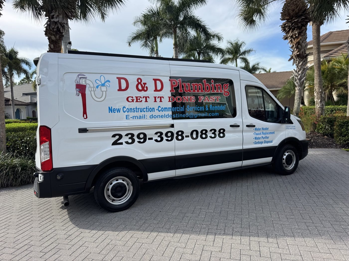 Donel & D Plumbing service van in Naples, Florida